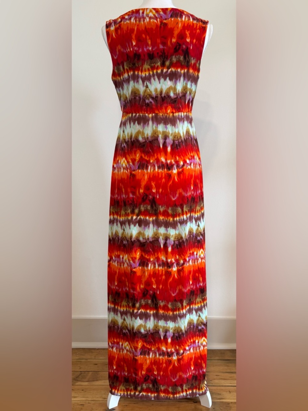 Chico's Tropical Trina Tie-dye Sleeveless V-neck Maxi Dress Non-wrinkle Size S - Picture 3 of 5